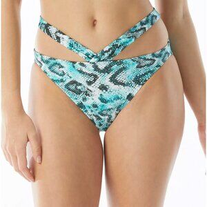 SUNDAZED Riley Strappy Women's Bikini Bottoms Green/Snake-Print Size L